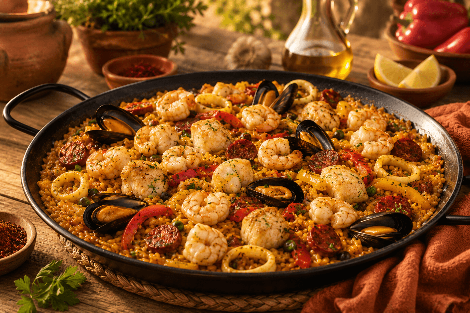 Paella Fruits de mer & Poisson Bodéga